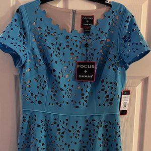 Focus By Shani - Laser Cut Fit And Flare Dress - Turquoise/Nude